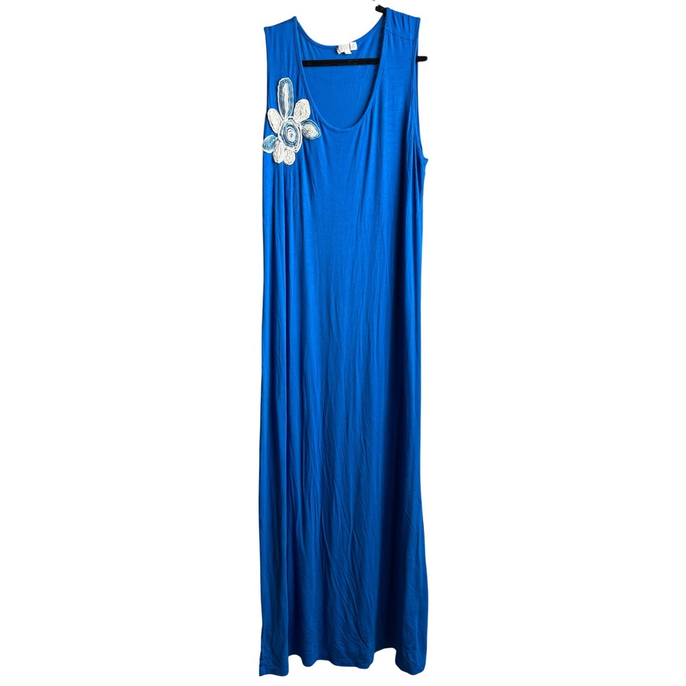 joseph a. qu'est-ce que c'est Blue Sleeveless Floral Applique Maxi Dress XL Boho